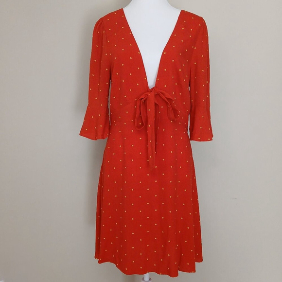 Free People All Yours Orange & Yellow Polka Dot Mini Dress Size 10 - Picture 4 of 11
